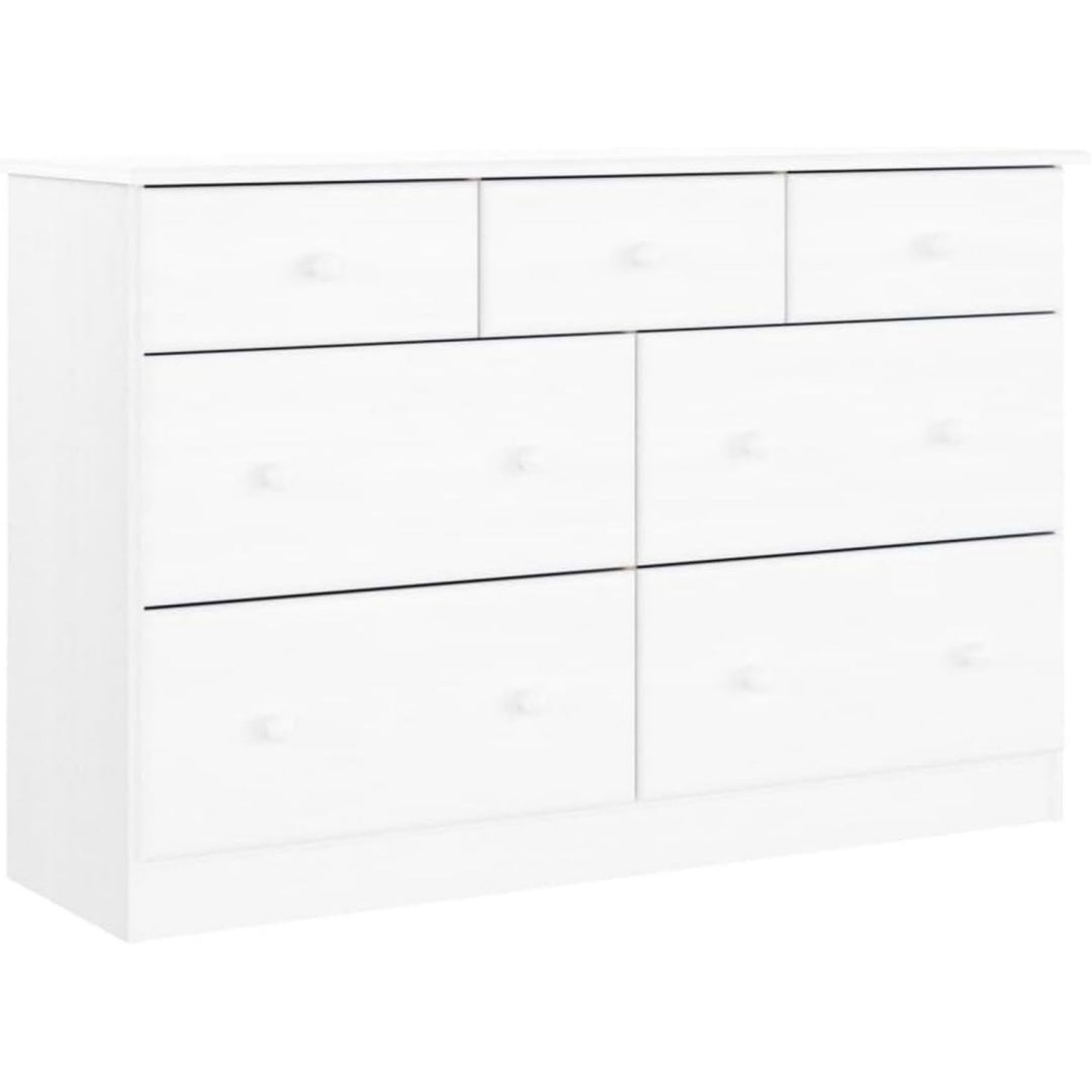 Das Sideboard zeigt sich in Weiss und Naturbraun