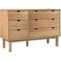 Das Sideboard setzt auf Holzbeine