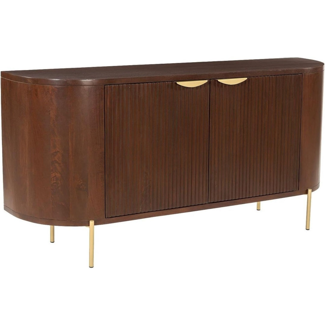 Geschlossener Stauraum an dem Sideboard aus Metall und Mangoholz