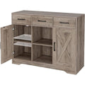 Holzoptik praegt das Sideboard in Grau