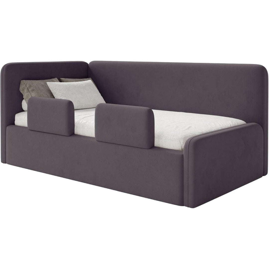 Bettgestell in Violett mit einem Bettkasten