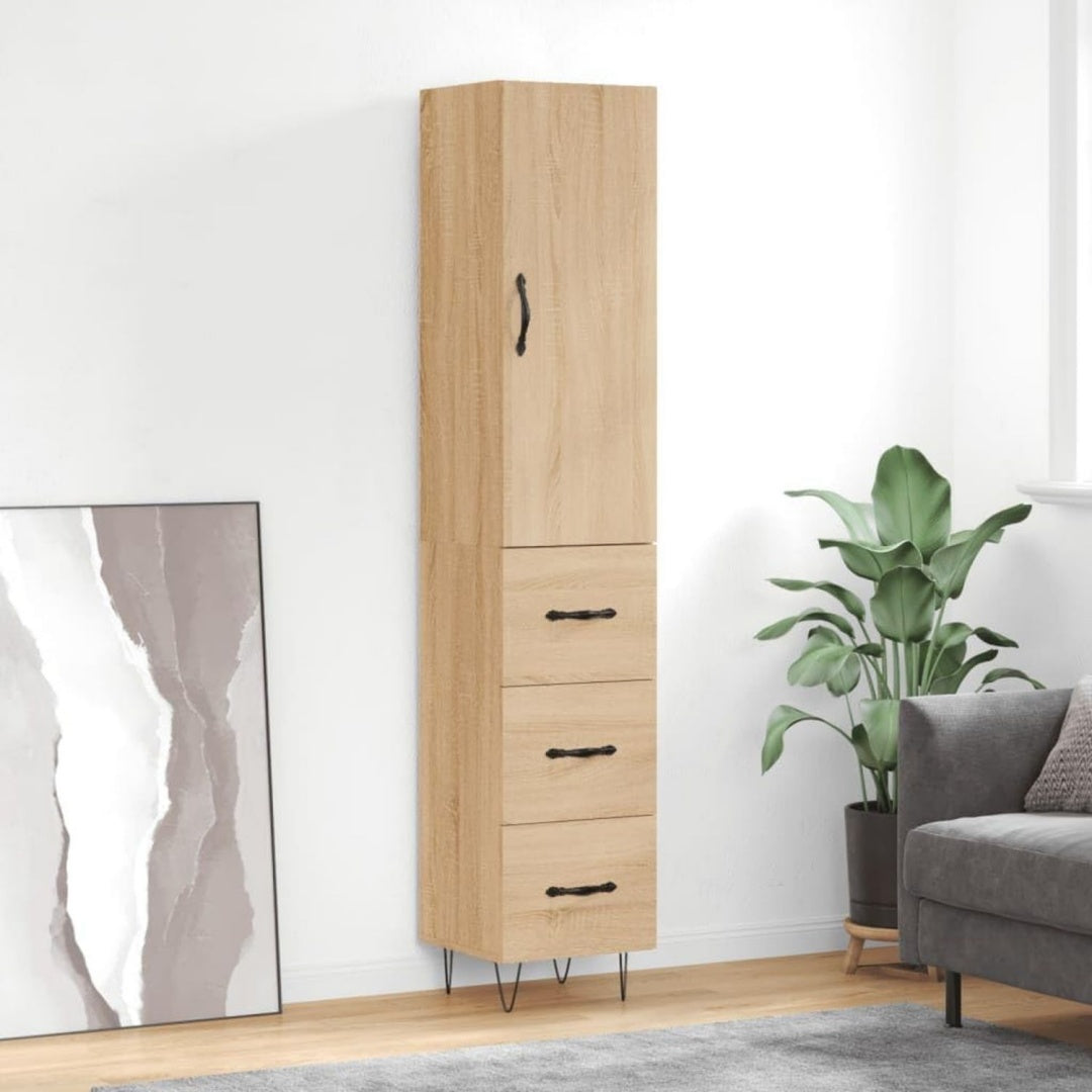 Hochschrank mit geschlossenem Stauraum in Eichenbraun